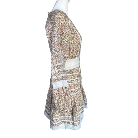 Veronica Beard Addilyn Size 10 Peasant Floral Crochet Lace Trim Mini Dress Stone - Picture 2 of 13